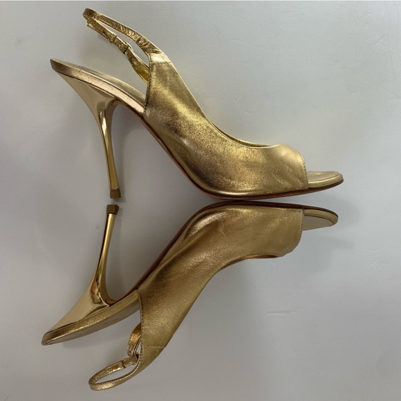 Giuseppe Zanotti Design Gold Leather slingback peeptoe heels EU size 39.5 US 9.5 - Picture 13 of 15
